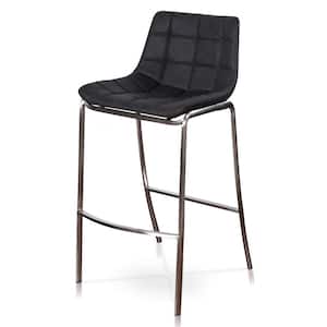 41 in. Black Low Back Stainless Steel Base Frame Fixed Cushioned Bar Stool with Faux Leather Seat (Set of 1)