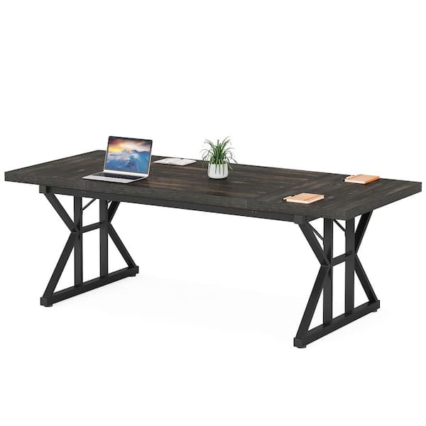 BYBLIGHT Capen Large 70.8 in. Width 6 ft. Conference Rectangle Black Oak Wood Meeting Executive Desk Computer Workstation