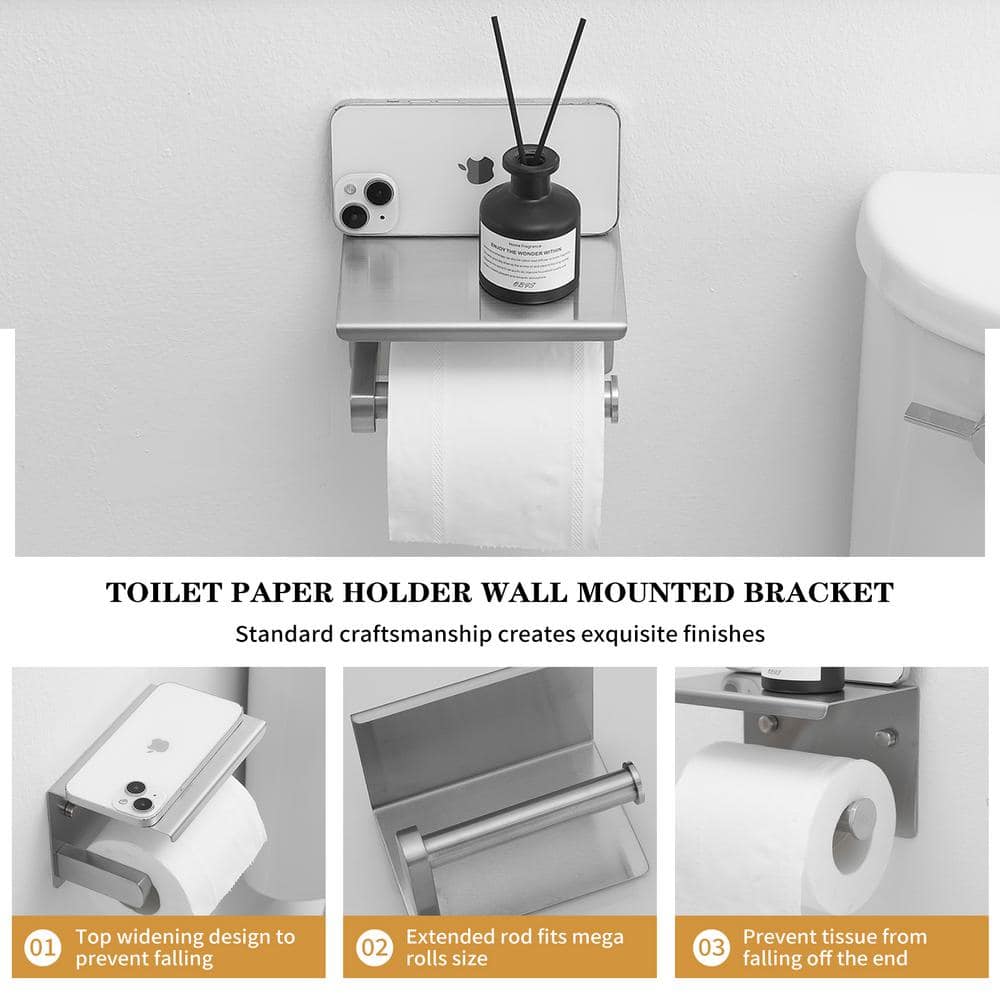 Brushed Nickel Stainless Steel Wall Mounted Toilet Paper Holder with Shelf