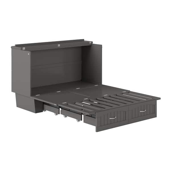 AFI Marina Gray Solid Wood Frame Queen Murphy Bed Chest with Built-in Charging Station and Storage Drawer
