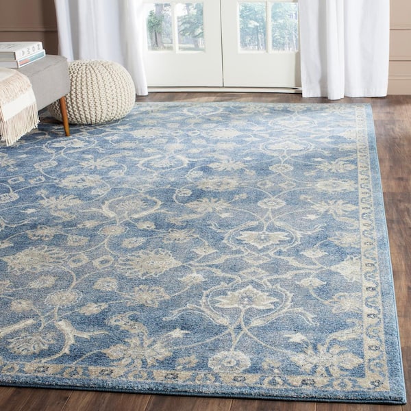 Sofia Blue/Beige 7 ft. x 9 ft. Floral Area Rug