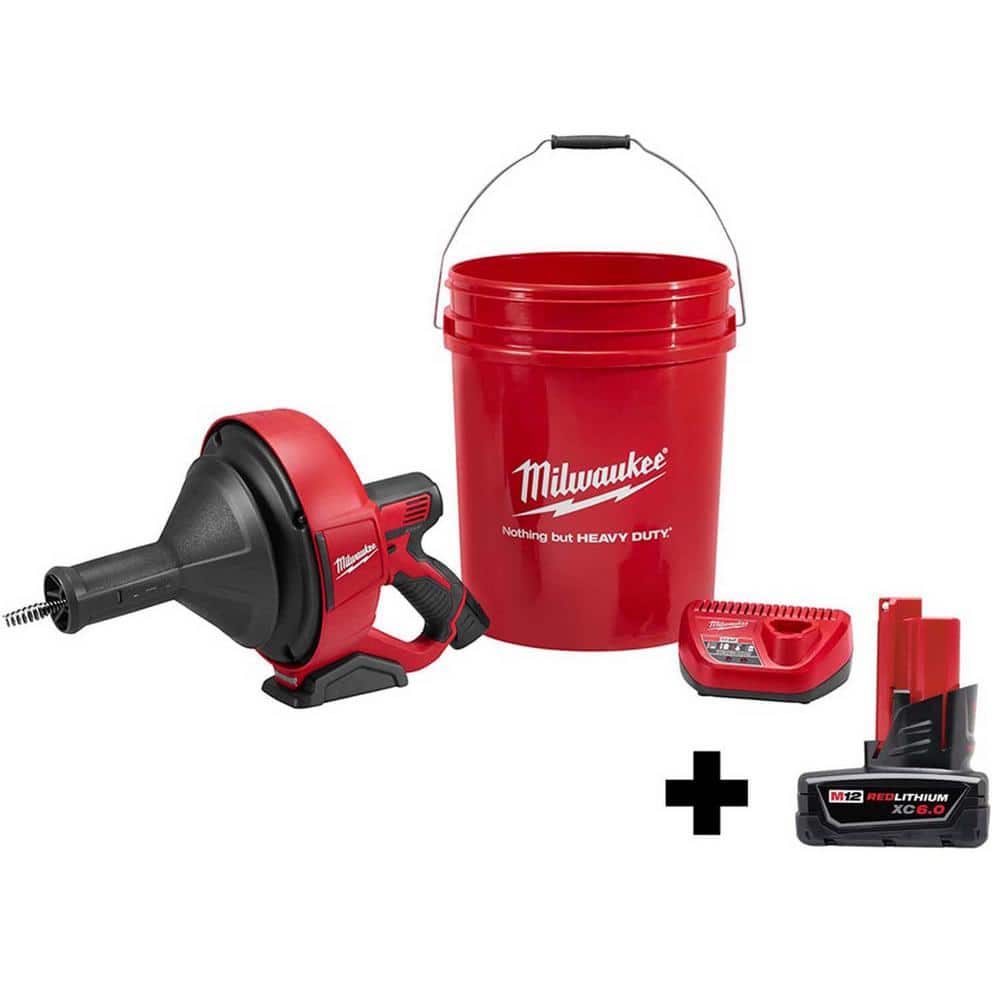 Milwaukee M12 12-Volt Lithium-Ion Cordless Auger Snake Drain Cleaning Kit with 6.0Ah Battery -  2571-21-48Q