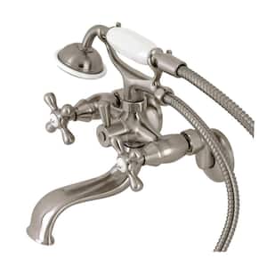Kingston 2-Handle Wall-Mount Clawfoot Tub Faucets with Handshower in Brushed Nickel