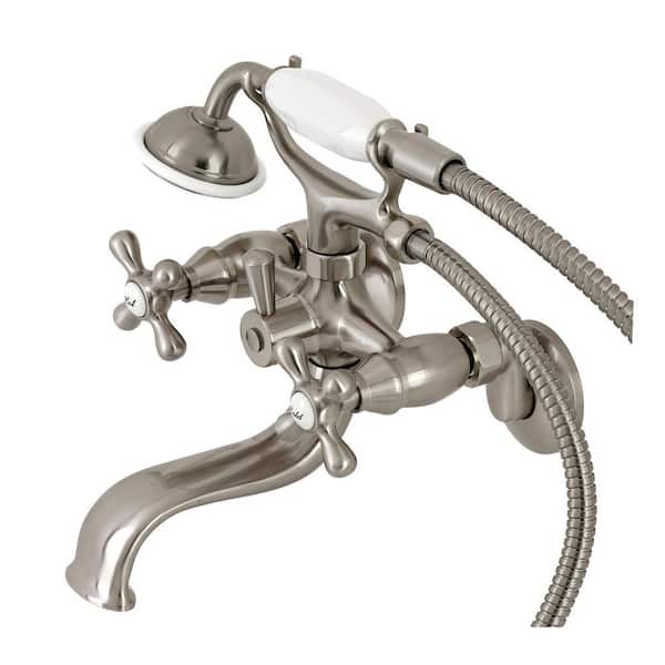 Kingston Brass Kingston 2-Handle Wall-Mount Clawfoot Tub Faucets with Handshower in Brushed Nickel