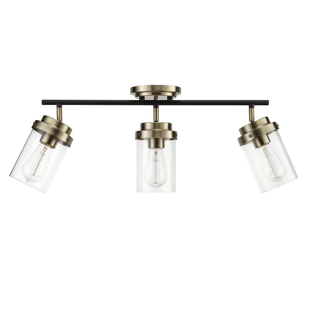 Adelaide Matte Black and Antique Brass 3-Light Track Kit with Clear Glass