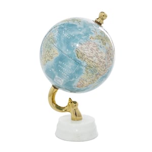 11 in. Blue Aluminum Decorative Globe with Marble Base