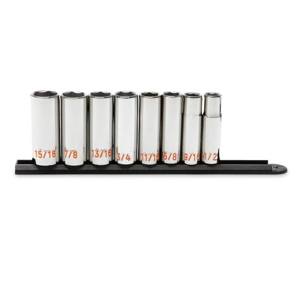 GEARWRENCH 1/2 in. Drive 6-Point SAE Hi-Viz Deep Socket Set (8-Piece)