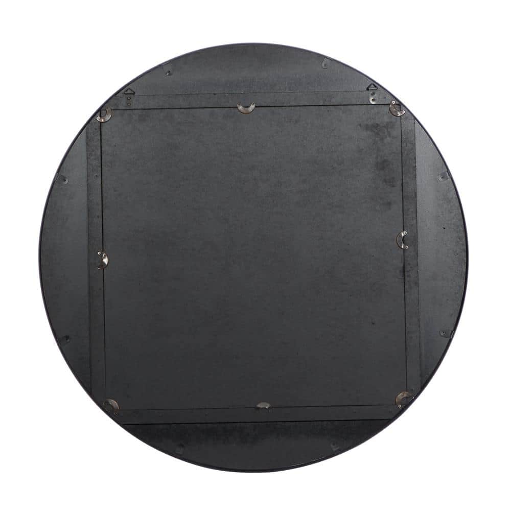 Brown Wood Industrial Round Wall Mirror 32"