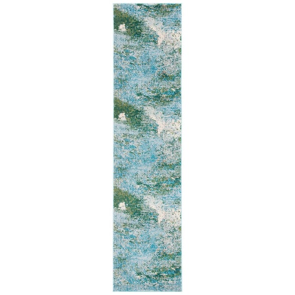 SAFAVIEH Madison Light Blue/Green 2 ft. x 10 ft. Abstract Gradient Runner Rug
