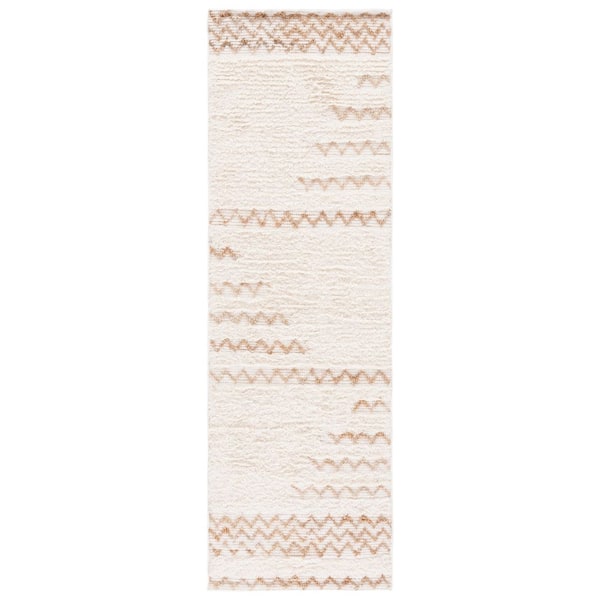 Natura 2 ft. x 10 ft. Ivory/Brown Chevron Flokati Runner Rug