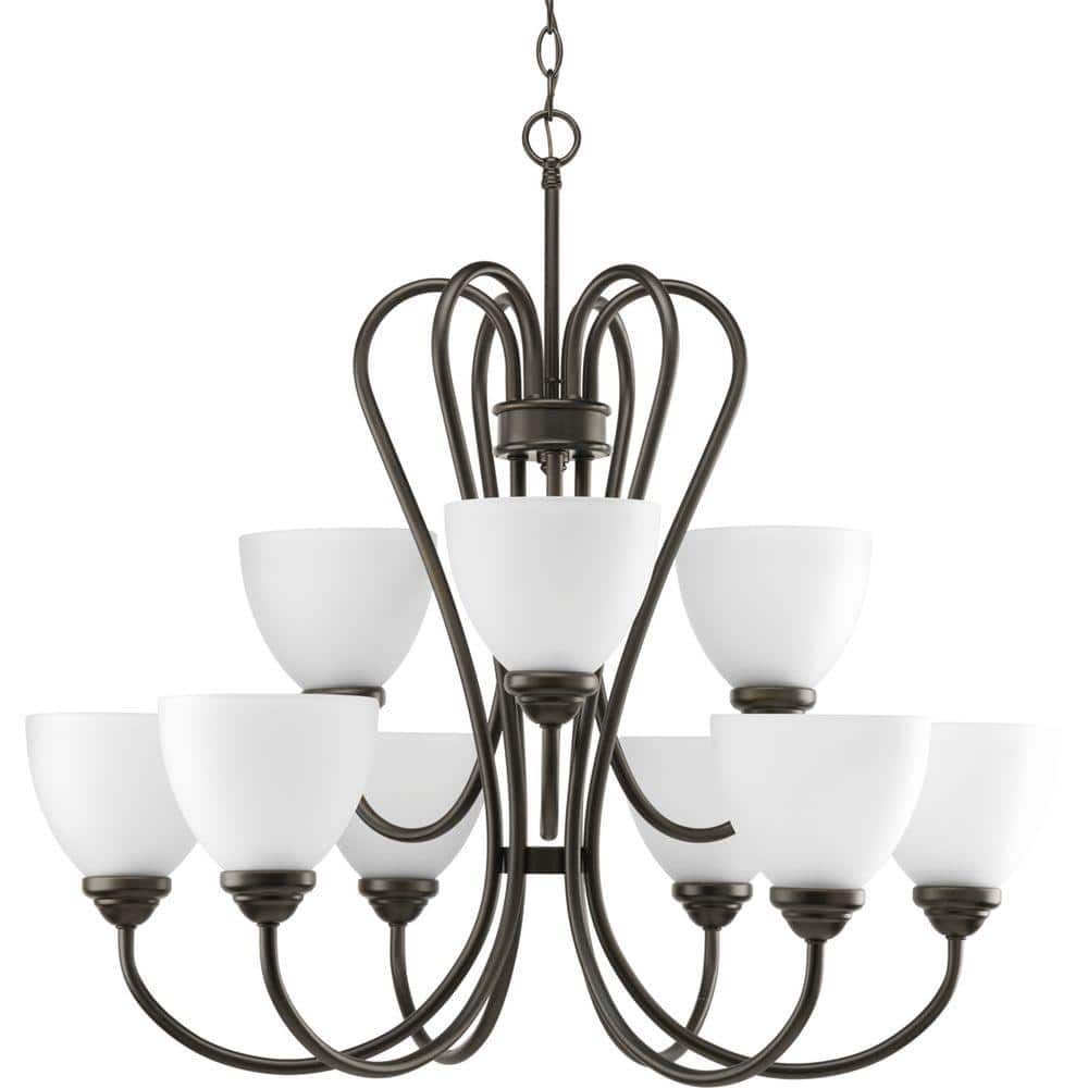 Heart Collection 9-Light Antique Bronze Etched Glass Farmhouse Chandelier L