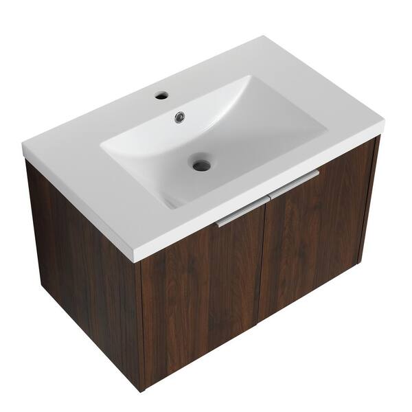 FUNKOL 30 in. W Float Mounting Bathroom Vanity with White Sink and Top ...