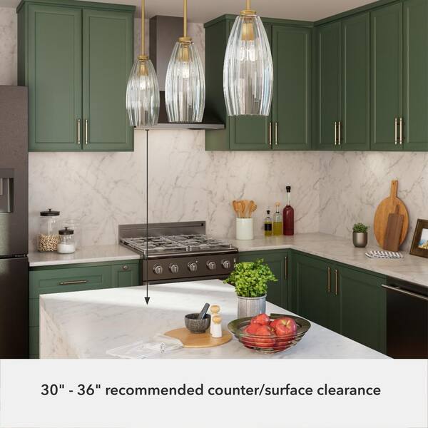 Hunter - Rossmoor 60-Watt 1-Light Luxe Gold Island Pendant Light with Bell Glass Shade, No Bulbs Included