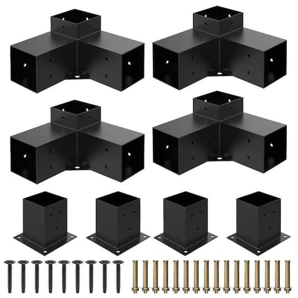 4x4 Heavy-Duty Galvanized Steel Pergola Brackets Kit with 3-Way Brackets, Screws for DIY Pergolas, Gardens, and Gazebos