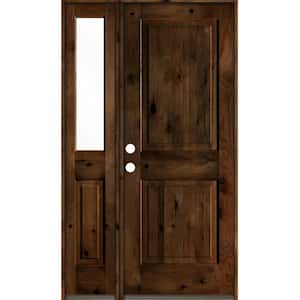 46 in. x 80 in. Rustic knotty alder 2-Panel Right-Hand/Inswing Clear Glass Provincial Stain Wood Prehung Front Door