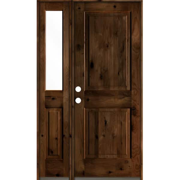 Krosswood Doors 50 in. x 80 in. Rustic knotty alder 2-Panel Right-Hand/Inswing Clear Glass Provincial Stain Wood Prehung Front Door