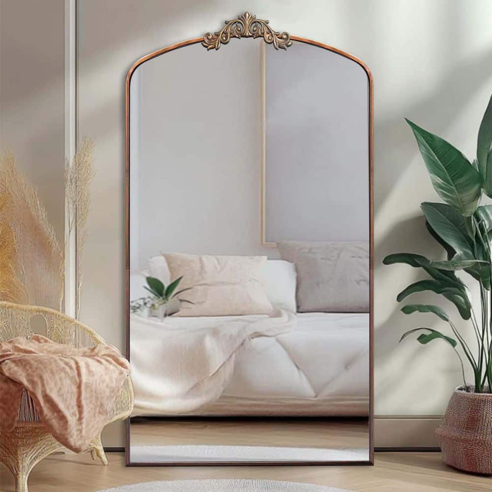 Antique Bronze 36 in. W x 66 in. H Full Length Mirror, Vintage Ornate Arche