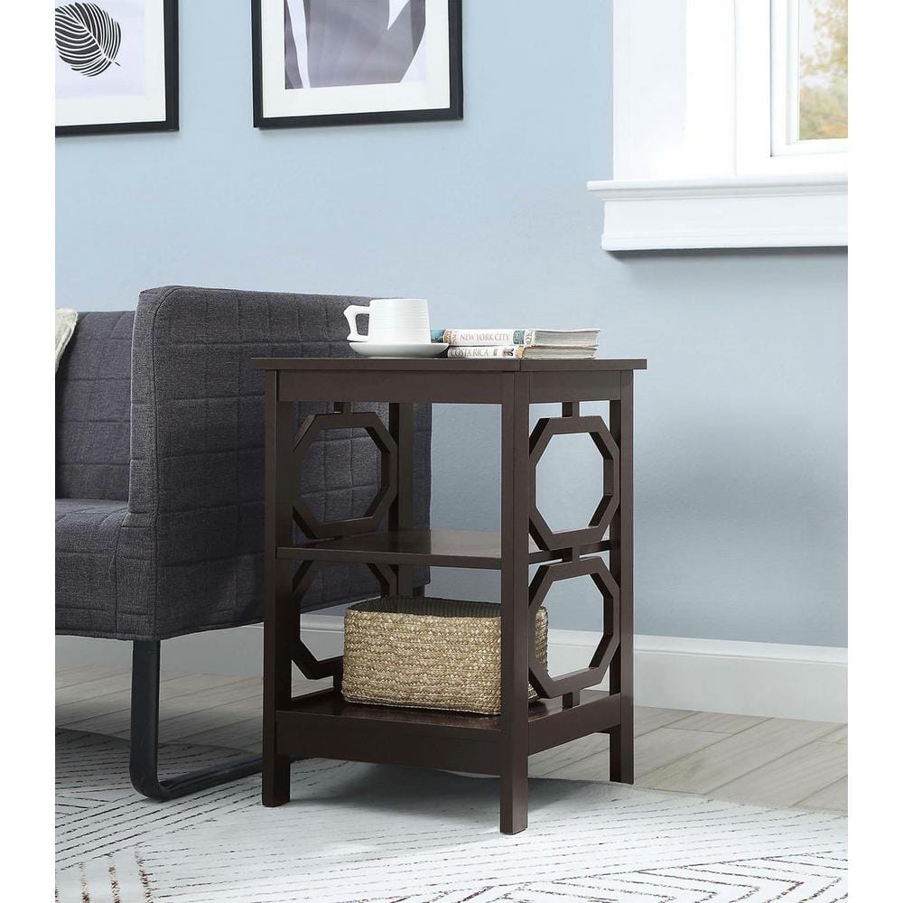 Espresso Square End Table with Octagon Cut Outs