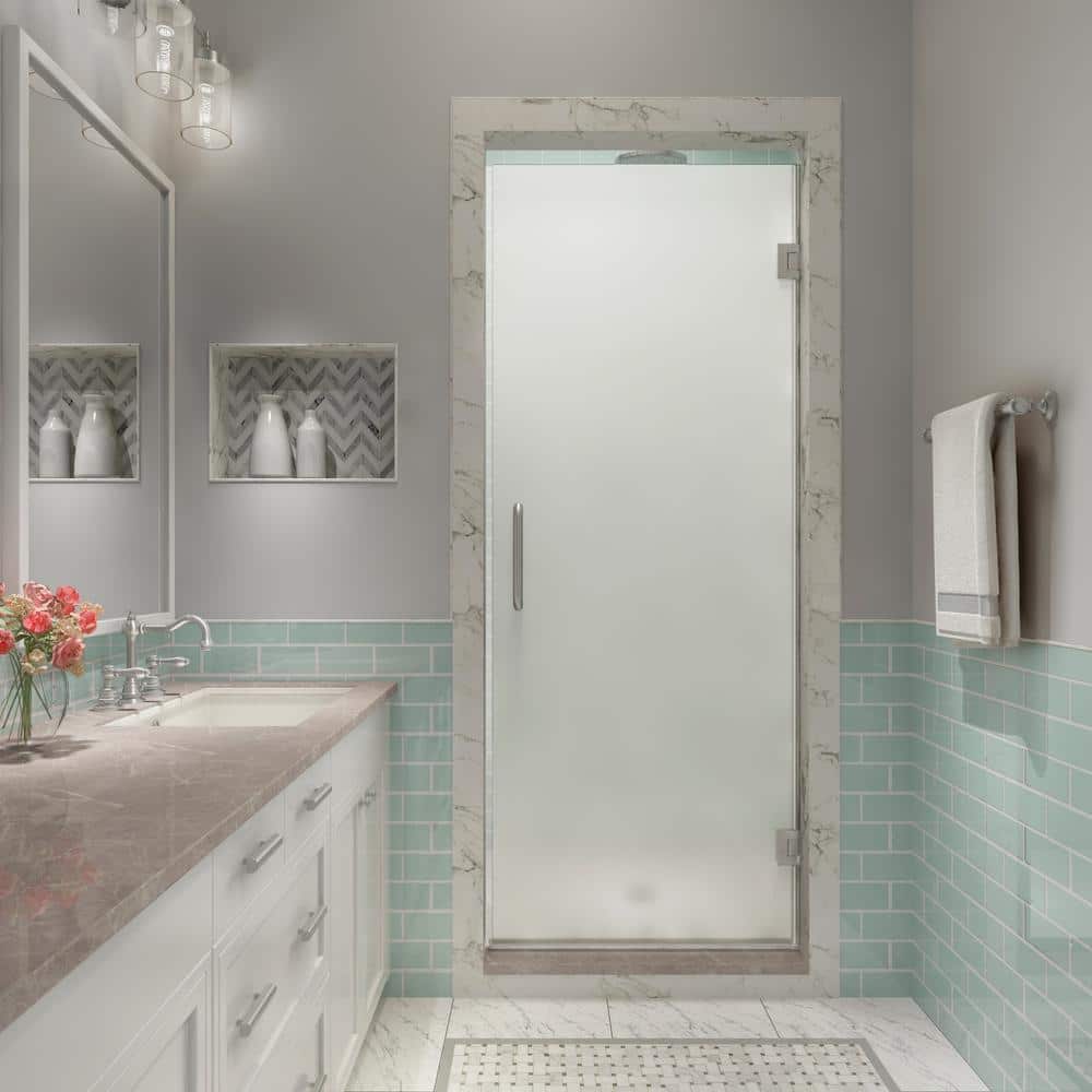 Kinkade XL 26.75 in. - 27.25 in. x 80 in. Frameless Hinged Shower Door with UltraBright Frosted Glass in Stainless Steel price history on PriceWatchPro