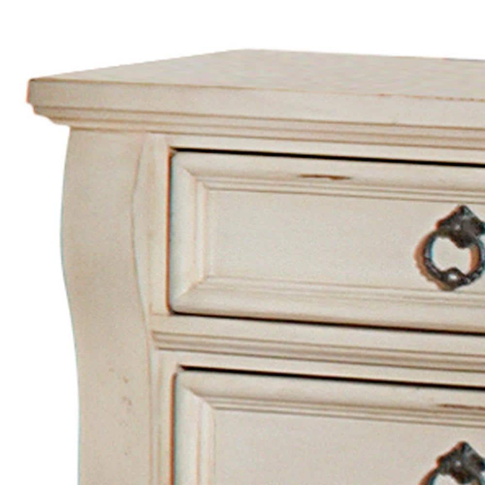 Heirloom Antique White 3-Drawer Nightstand with Pewter Handles