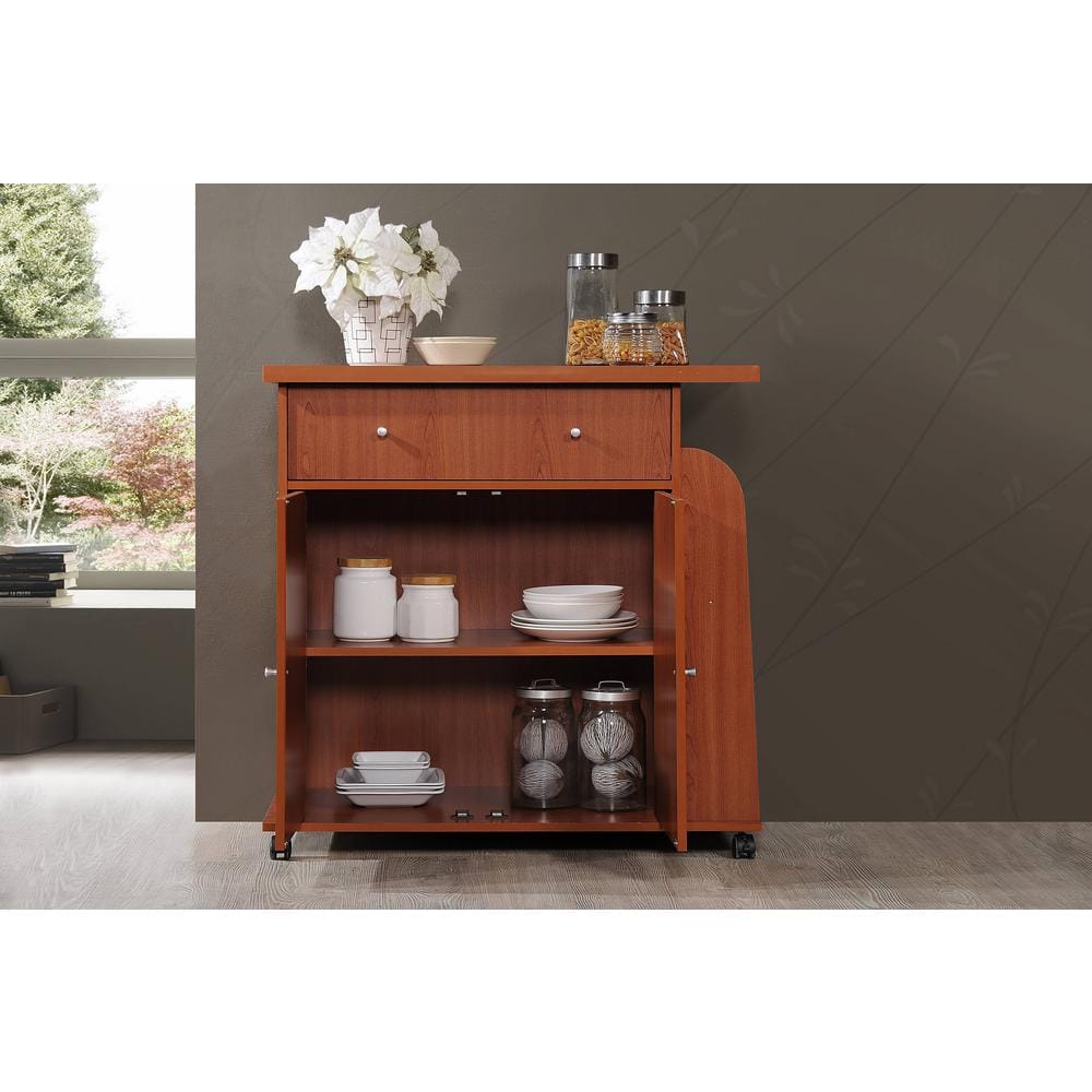 Cherry Wood Kitchen Cart with 3-Shelf Spice Rack and Storage