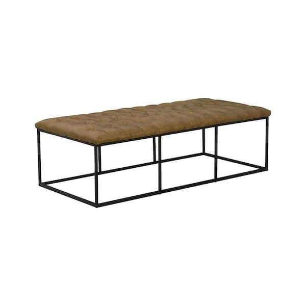 Brown Faux Leather Rectangle Accent Ottoman