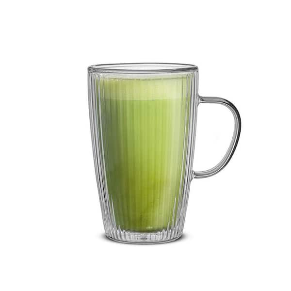 JoyJolt Fluted Savor Lead Free Glass Double Wall Mug, 15 oz. (Set