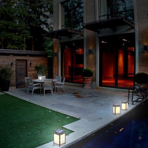 Black Solar LED Outdoor Portable Lantern Frost Panel Sconce with Amber or White Light