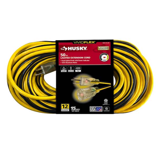 VividFlex 50 ft. 12/3 Heavy Duty Indoor/Outdoor Extension Cord with Lighted End, Yellow