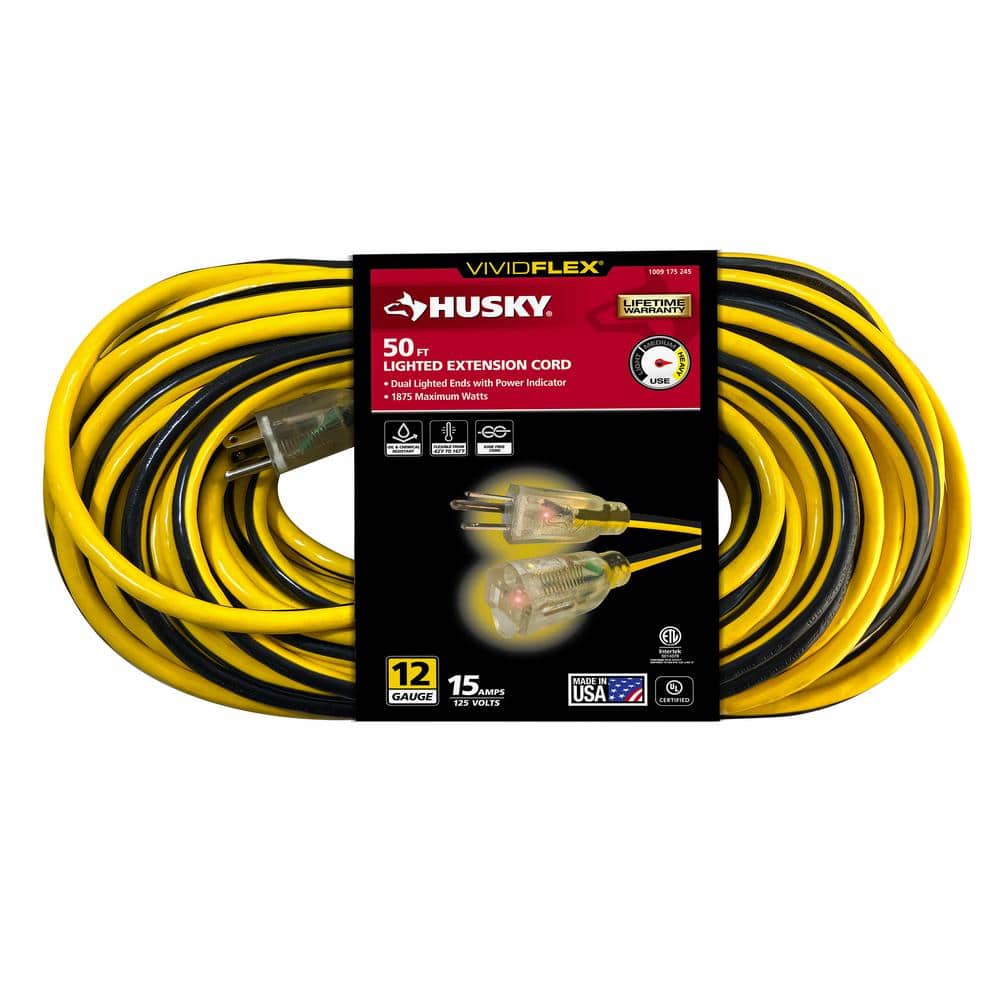 Husky VividFlex 50 ft. 12 / 3 Heavy Duty Indoor/Outdoor Extension