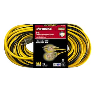 VividFlex 50 ft. 12/3 Heavy Duty Indoor/Outdoor Extension Cord with Lighted End, Yellow