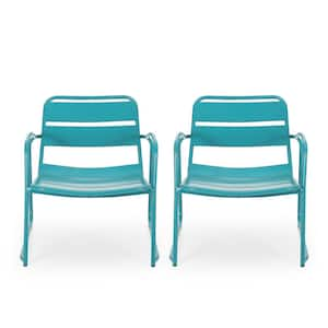 Cowan Matte Teal Metal Outdoor Patio Dining Chair (2-Pack)