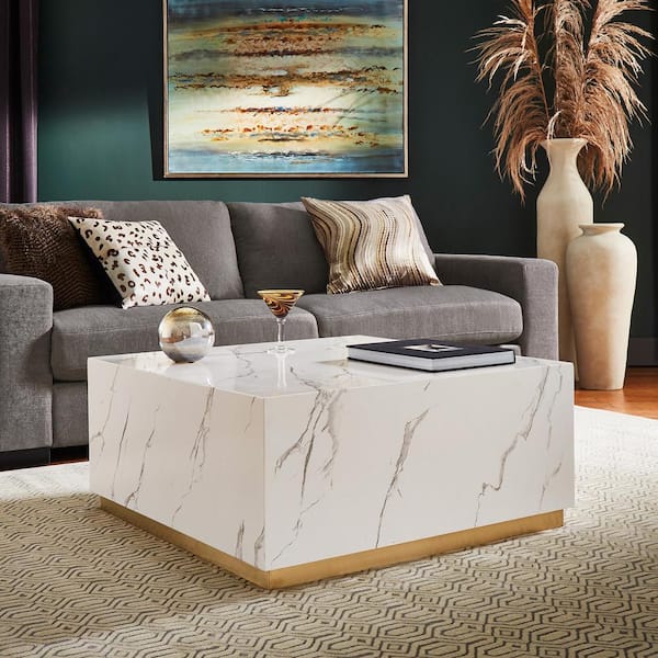 HomeSullivan 35 in. Square White Faux Marble Coffee Table With Casters