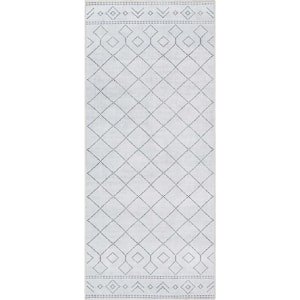 Ivory Grey 3 ft. x 7 ft. 3 in. Runner Flat-Weave Apollo Anastasia Moroccan Moroccan Trellis Area Rug