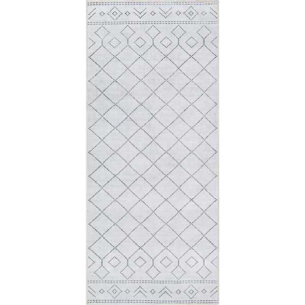 Well Woven Apollo Anastasia Moroccan Moroccan Trellis Ivory Grey 3 ft. 3 in. x 7 ft. 10 in. Runner Flat-Weave Area Rug