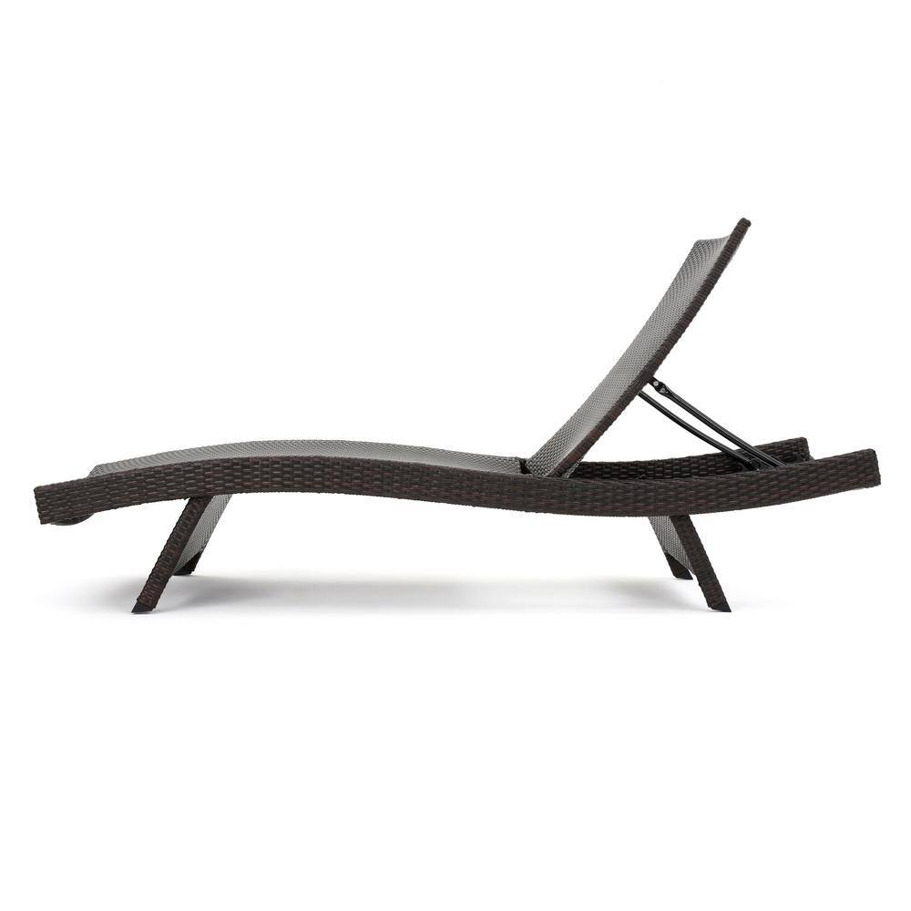 Multibrown Wicker Adjustable Outdoor Armless Chaise Lounger Set