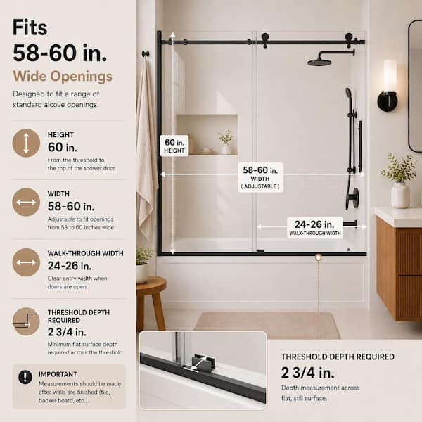 Vale 60 in. W x 60 in. H Sliding Semi Frameless Tub Door in Matte Black Finish