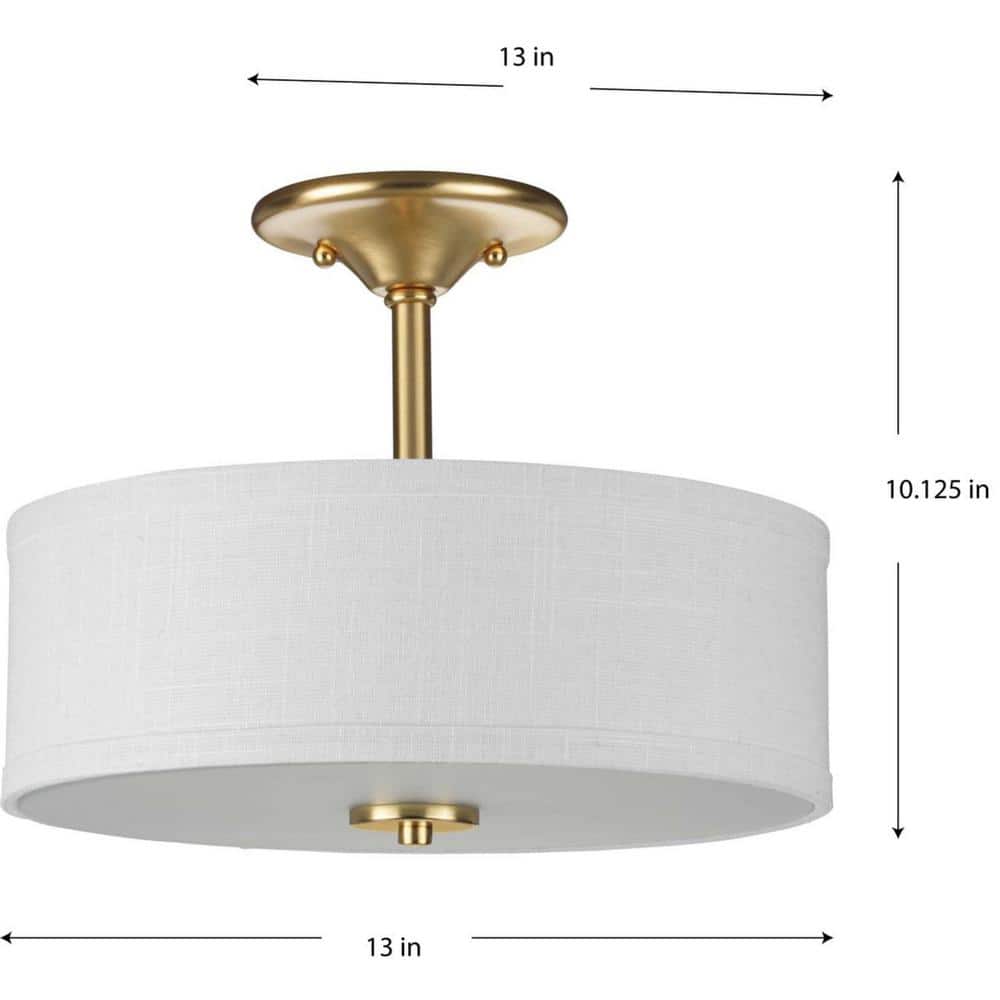 Satin Brass Semi-Flush Mount with Linen Shade