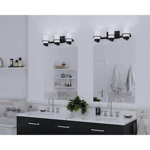 Reiss 22.75 in. 3-Light Matte Black Vanity Light with Etched Glass Shade