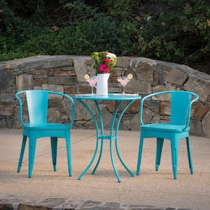 Lourdes Matte Teal 3-Piece Metal Outdoor Bistro Set