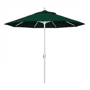 9 ft. White Aluminum Pole Market Aluminum Ribs Push Tilt Crank Lift Patio Umbrella in Forest Green Sunbrella