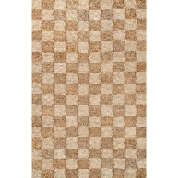 Theo Modern Farmhouse Woven Jute Checkerboard Natural/Bleach 5 ft. x 8 ft. Area Rug