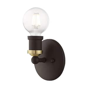 Lansdale 1-Light Bronze ADA Single Sconce with Antique Brass Accent