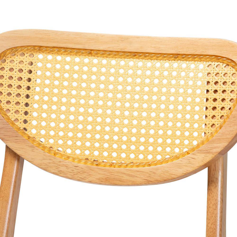 Mid-Century Oak Brown Wood and Rattan 5-Piece Dining Set
