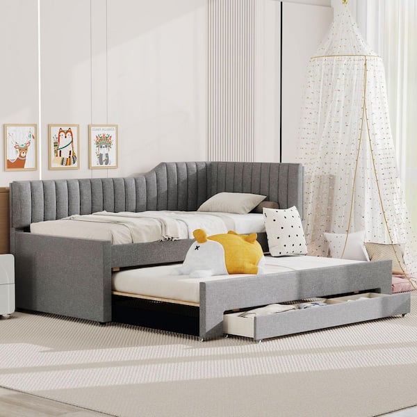 Gray Twin Size Daybed with Trundle and 3-Drawers