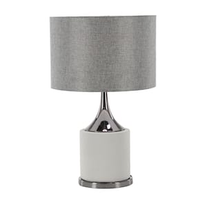 24 in. Gray Cement Task and Reading Table Lamp with Drum Shade