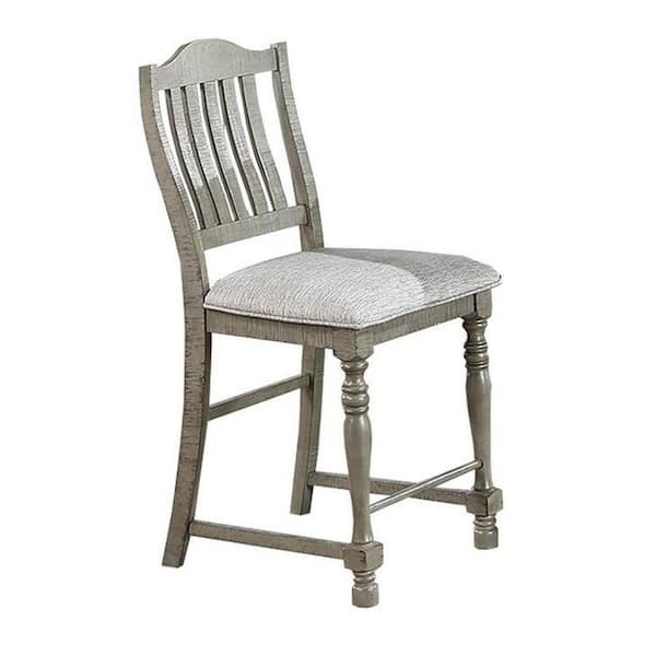 Benjara Rizi Gray Wood Frame Counter Height Chair with Cushion (Set of 2)
