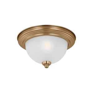 Geary 10.5 in. 1-Light Satin Brass Traditional Contemporary Ceiling Flush Mount with Satin Etched Glass