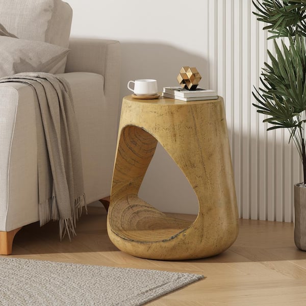 Natural Round MGO Hollow Outdoor Side Table, All-weather Wood-like Natural Round MGO Hollow Outdoor Side Table, All-weather Wood-like