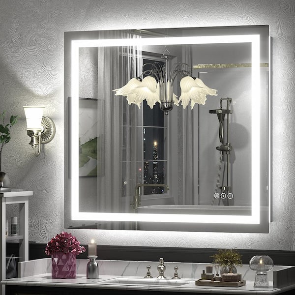 40 in. W x 38 in. H Rectangular Frameless Front and Back LED Lighted Anti-Fog Tempered Glass Wall Bathroom Vanity Mirror